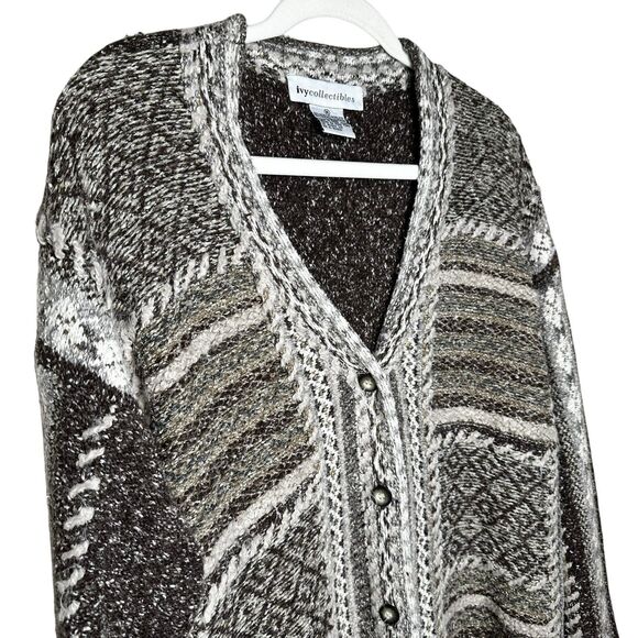 Vintage Ivy Collectibles Chunky Knit Cardigan Sweater Medium Geo Boho Grunge - Picture 3 of 9